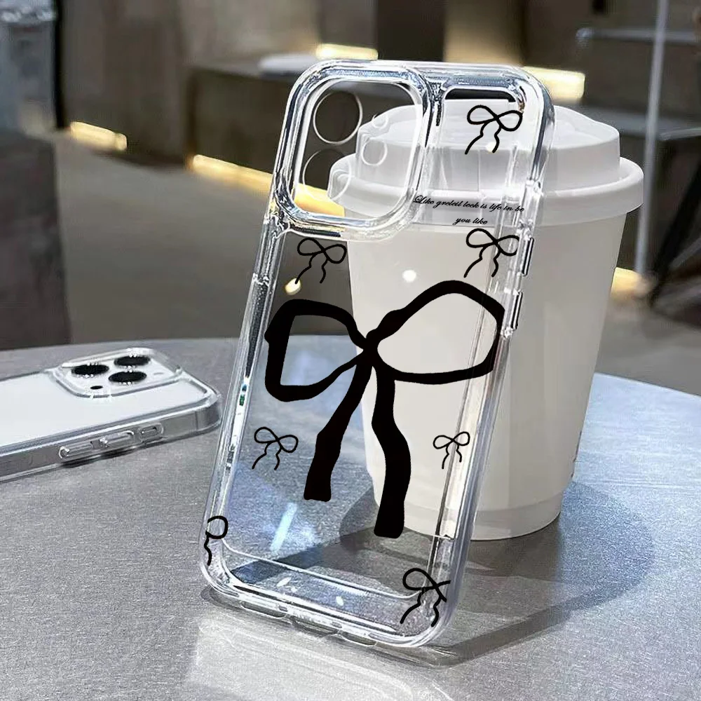

Bow Knot Phone Case For iPhone 16E 16 Pro Max 13 11 15 14 12 16promax 15promax 14promax Transparent Soft Silicon Funda Cover