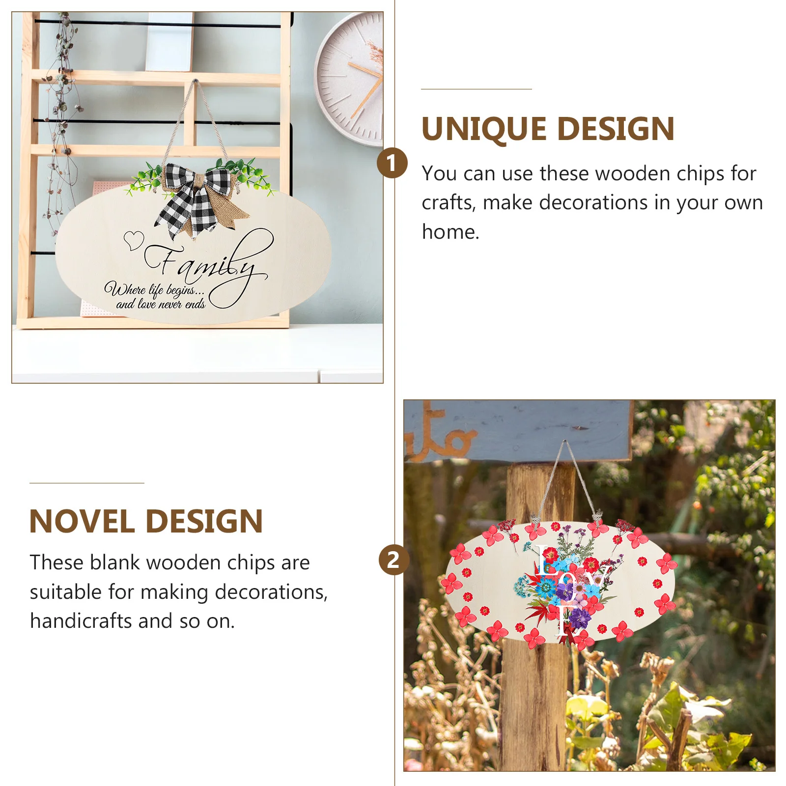 

10Pcs Wood Pendants DIY Crafts Hanging Decors Unfinished Oval Shape Wooden Chips Blank Wood Slices DIY Ornament Supplies