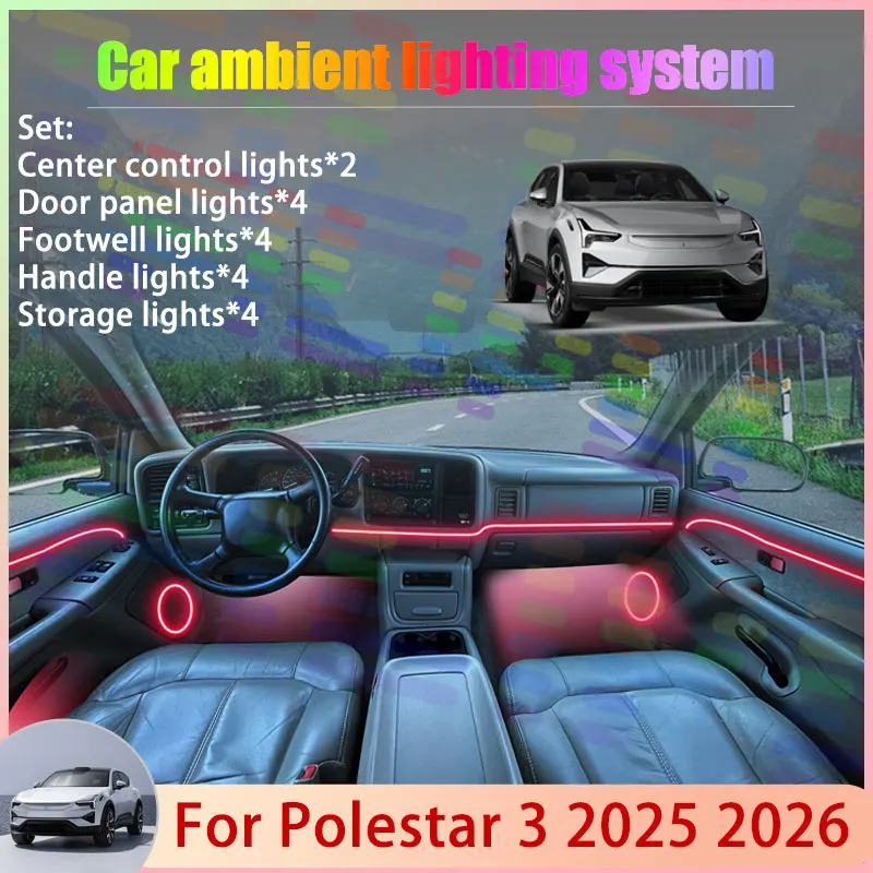 

For Polestar 3 2025 2026 P519 2/24 in 1 Car Atmosphere Light Lamp RGB Shade Ensemble Streamer Atmosphere Set Auto Accessories