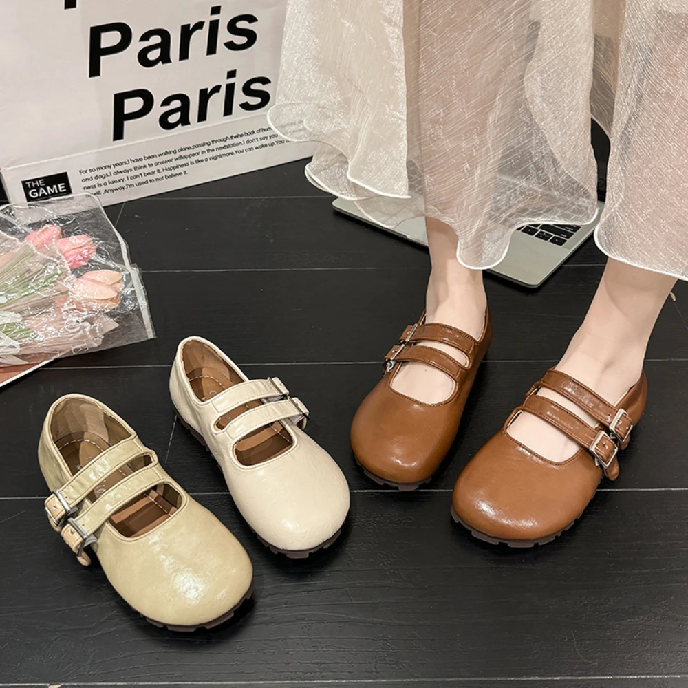

Ballet Flat Shoes Women's New Style with Skirt Flat Bottom Shoes French Elegance Mary Jane Women's Shoes Small Leather Shoes