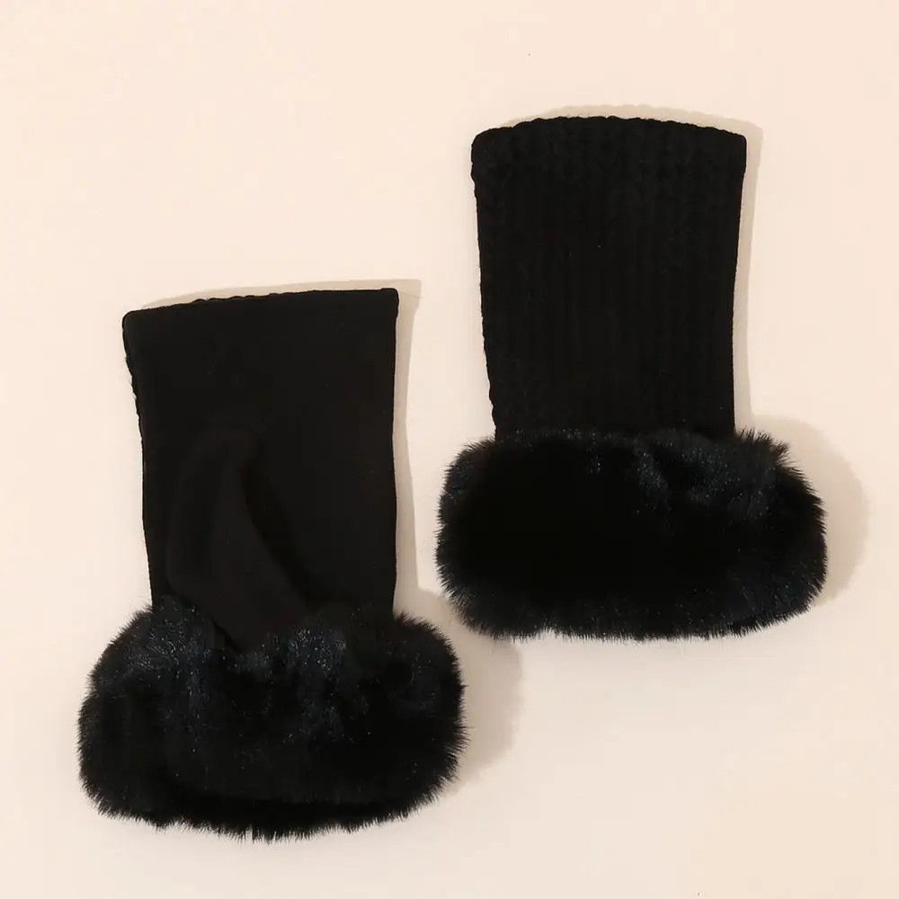 Ladies Cable Knit Half Finger Mittens Winter Warm Fingerless Gloves Plush Lined Soft Elastic Wrist Hand Warmers Accessory