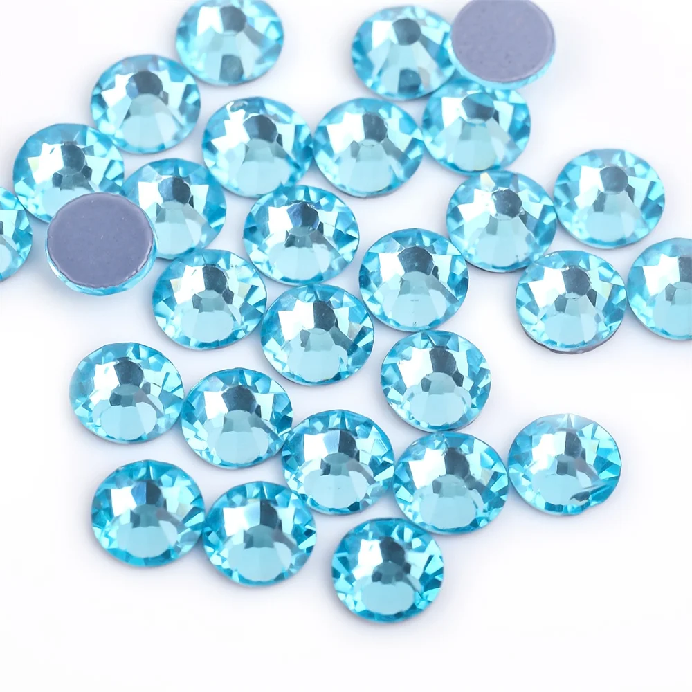 All size Aquamarine DMC Iron On Rhinestones/Hot fix Crystal Rhinestones Strass Sewing & Fabric Garment stones