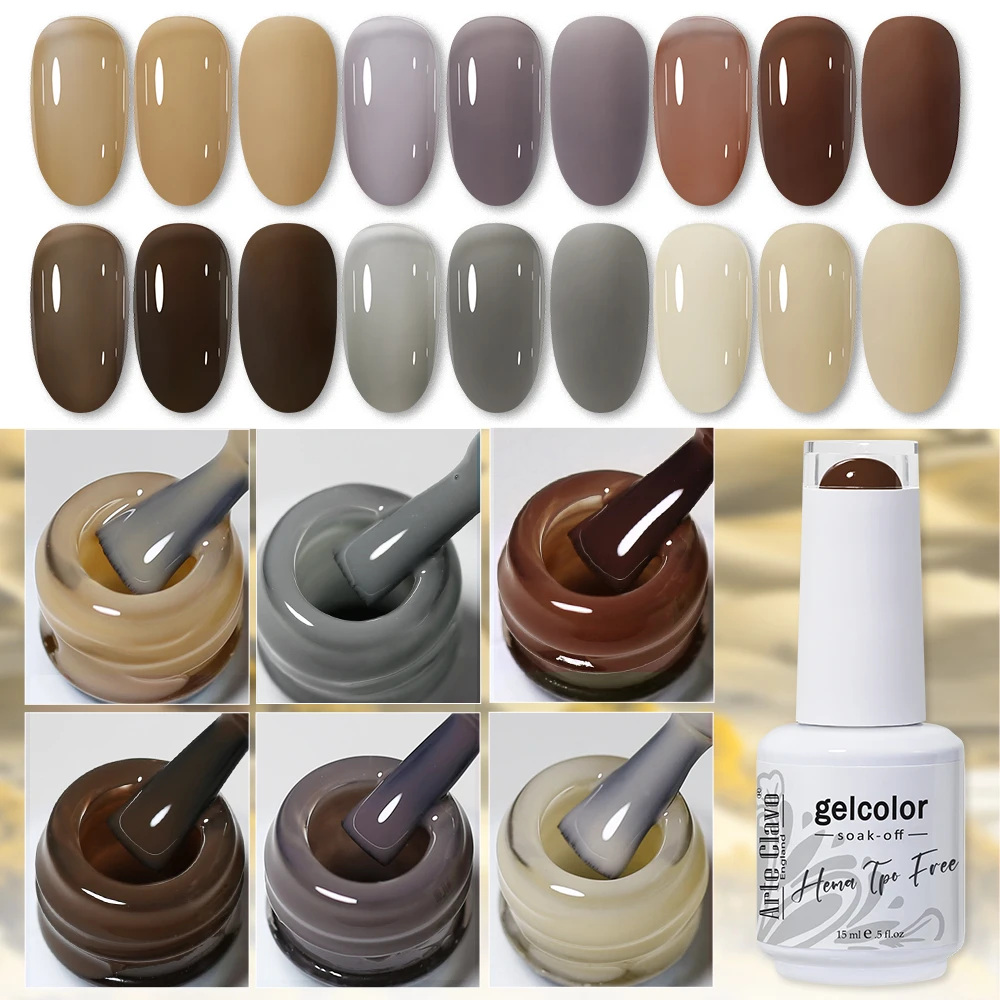 Arte Clavo 15Ml High Transparent Amber Brown Gel Nail Polish UV LED Autumn Winter Dark Green Caramel Semi Permanent Nail Art DIY