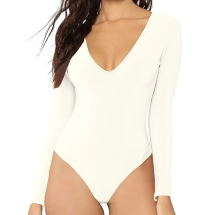 

Women's V-Neck Long Sleeve Bodysuit for Women - Sexy and Comfortable Stretchy Tops