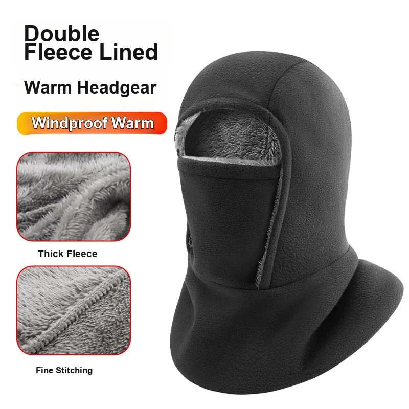 Winter Fleece Integrated Head and Neck Gaiter Hat Windproof Cold Resistant for Cycling Skiing Outdoor Sports for Men and Women