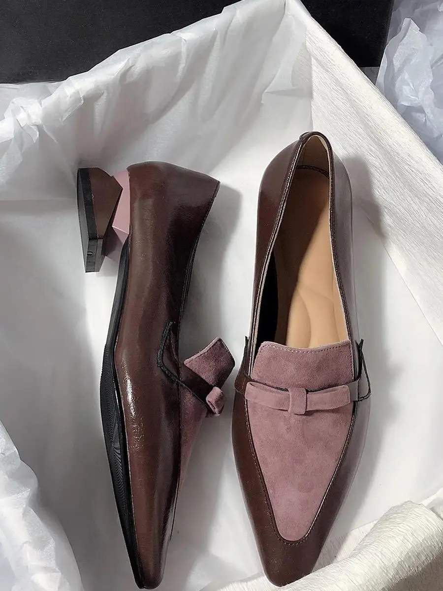 Zapatos de Cuero con Estilo Británico, Punta Puntiaguda, Tacón Medio, Elegantes Zapatos Planos de Cuero Real para Mujer, Zapa...