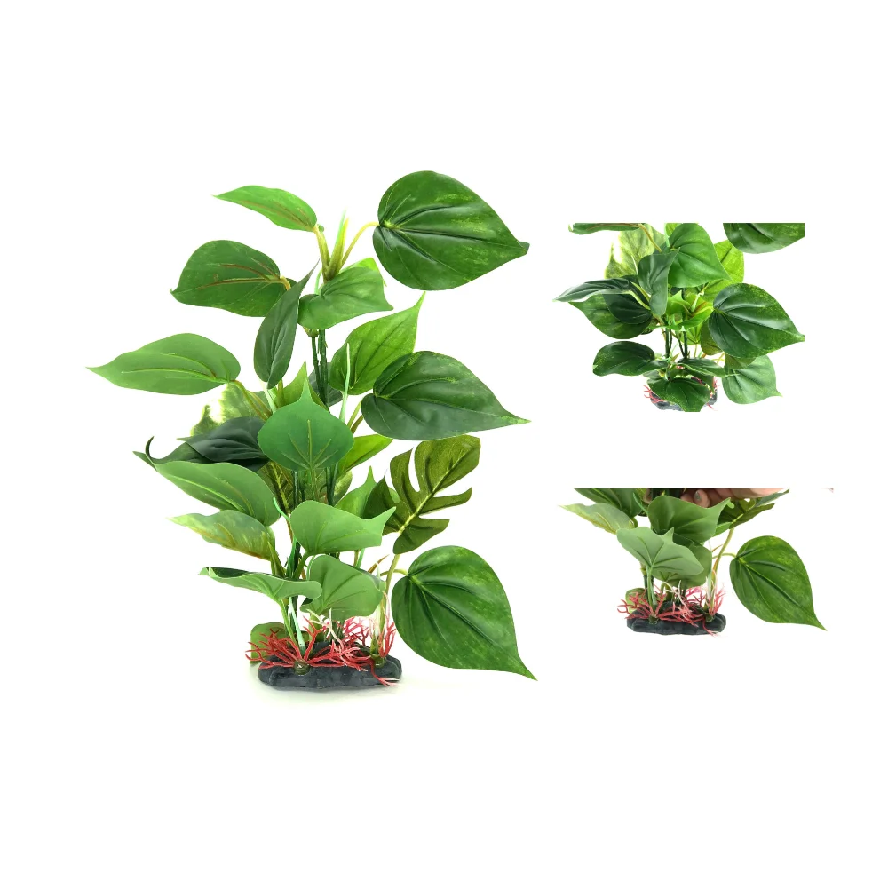 Plantas artificiales para decoración de acuario, planta acuática de plástico, planta subacuática, decoración de plantas acuáticas con grandes hojas verdes