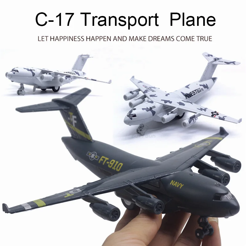 

22CM Metal Aircraft Model C-17 Alloy Diecast Transport Airplane Toy Model With Display Stand Pull Back Plane Toys For Boys Gifts