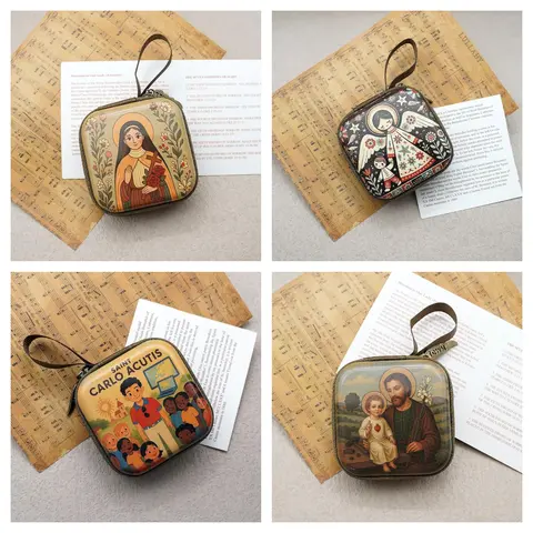 Virgin Mary Jesus Prayer Rosary Bag Religious Jewelry Storage Box Prayer Beads Rosary Box Christian Gifts For Women Men 7x7cm
