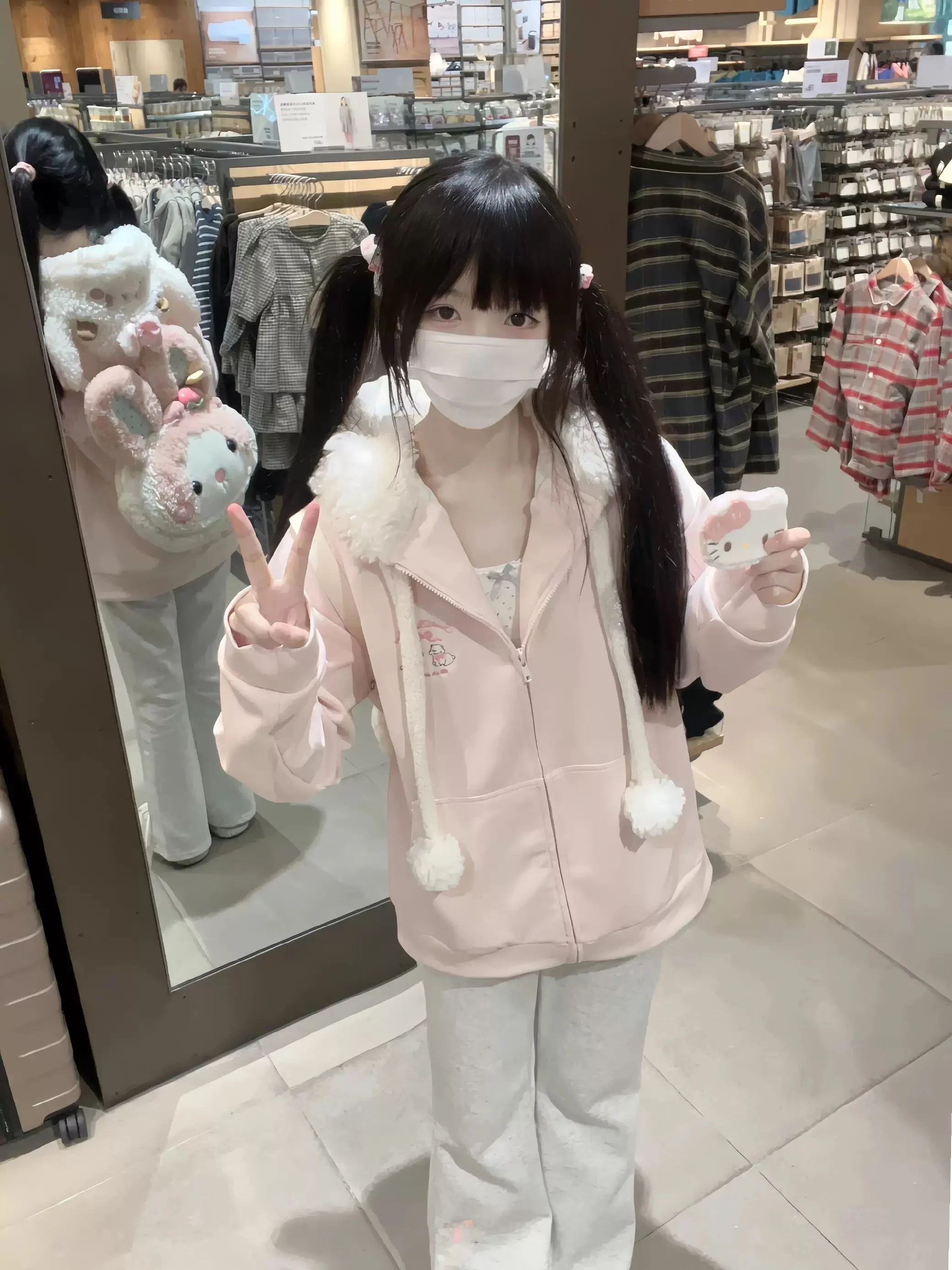 

Милая розовая утепленная куртка с капюшоном и ушками, женская верхняя одежда для зимнего сезона, с длинными рукавами