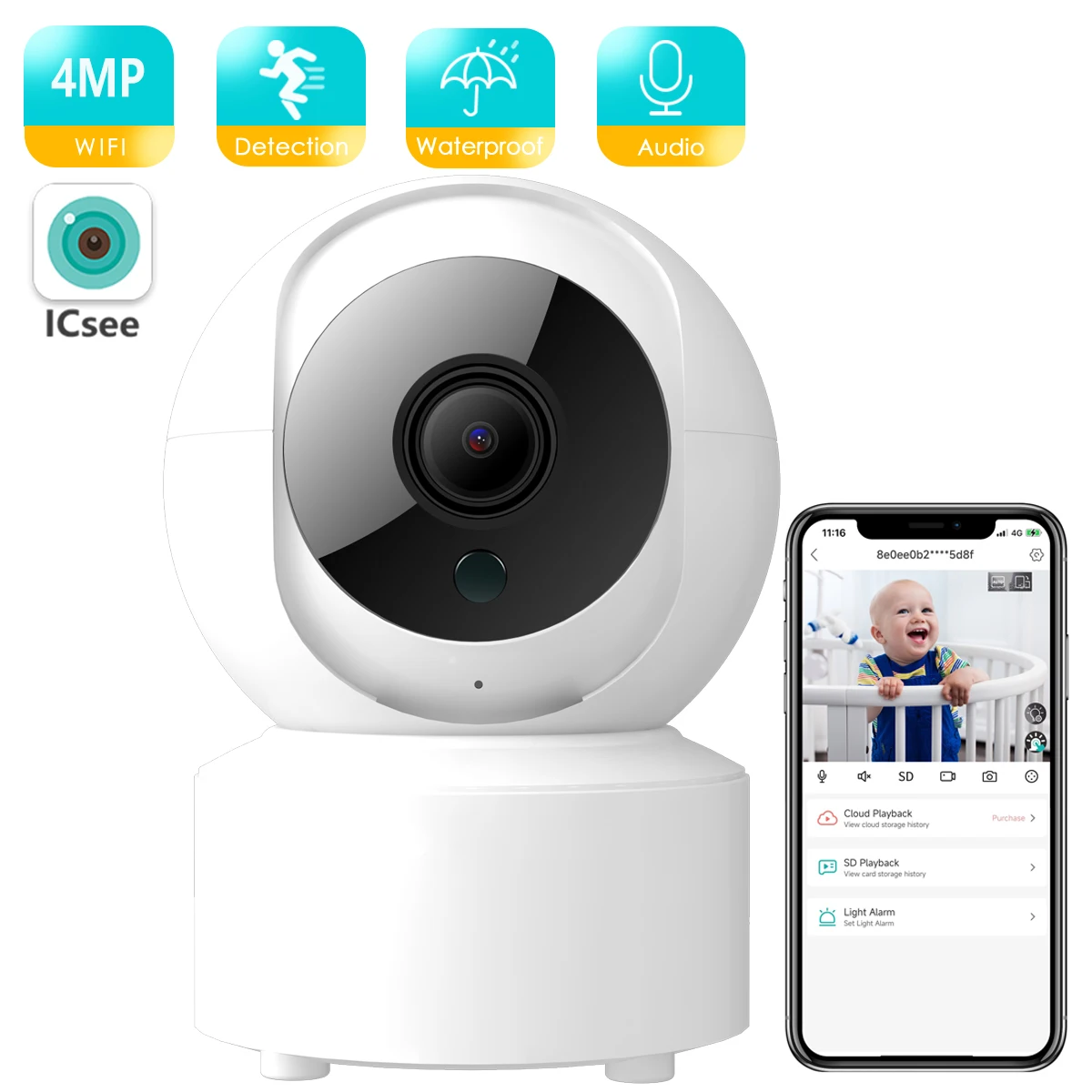 BESDER 4MP Audio Wireless Baby Camera Smart Home Surveillance WiFi Camera Auto-tracking Human Detection IP Cam IR Night Vision