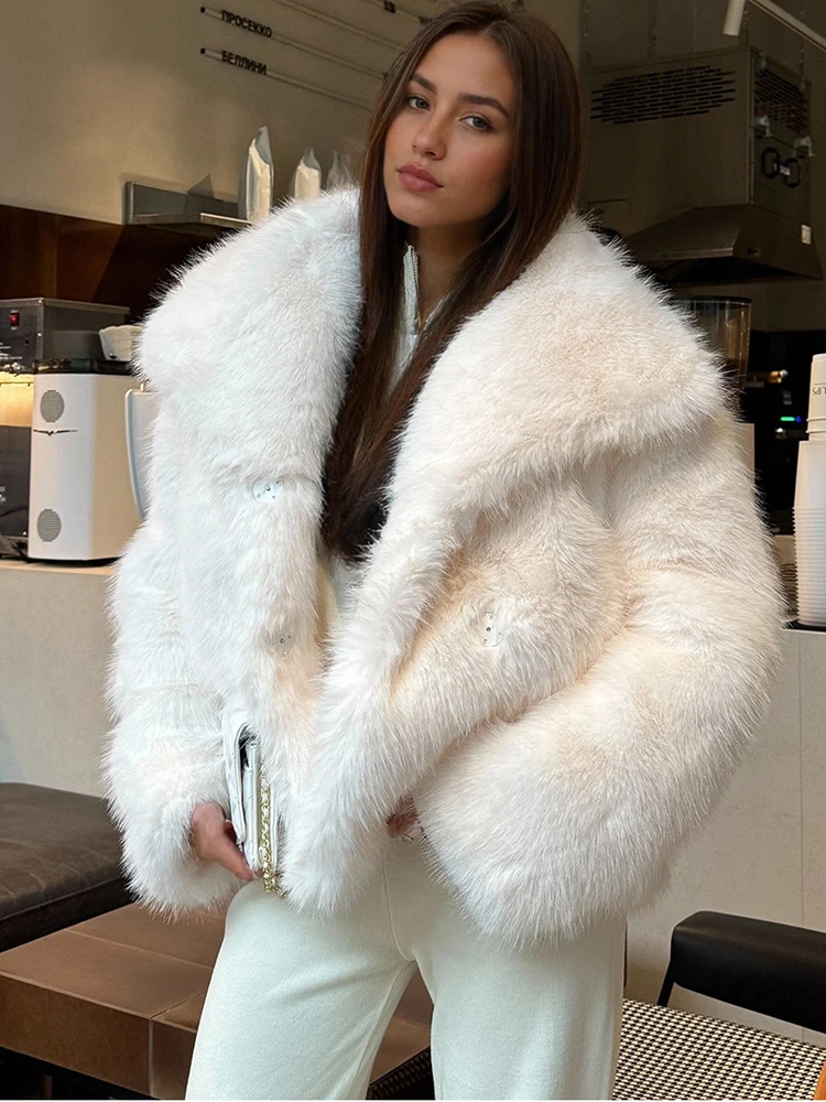 

Fashion Lapel Faux Fur Coat Women Y2K Winter Thick Loose Casual Hairy Jacket American Streetwear Long Sleeve Lady Fur Outerwear
