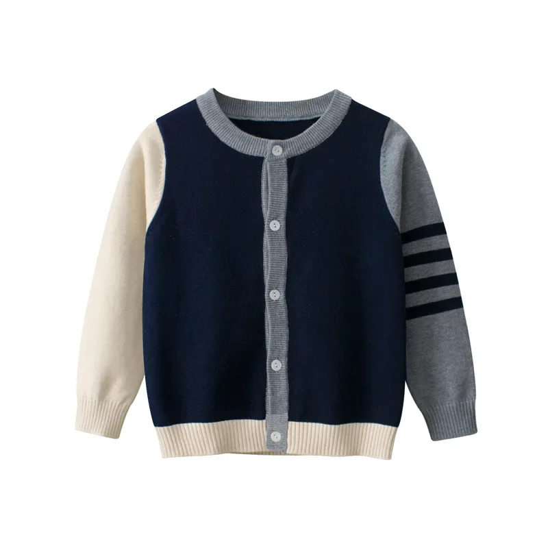 Brand Spring Baby Boys Spliced Knitted Sweater Kids Cotton Clothes Toddler Girls Jumper Knitwear Pullovers Children Jacket Coat
