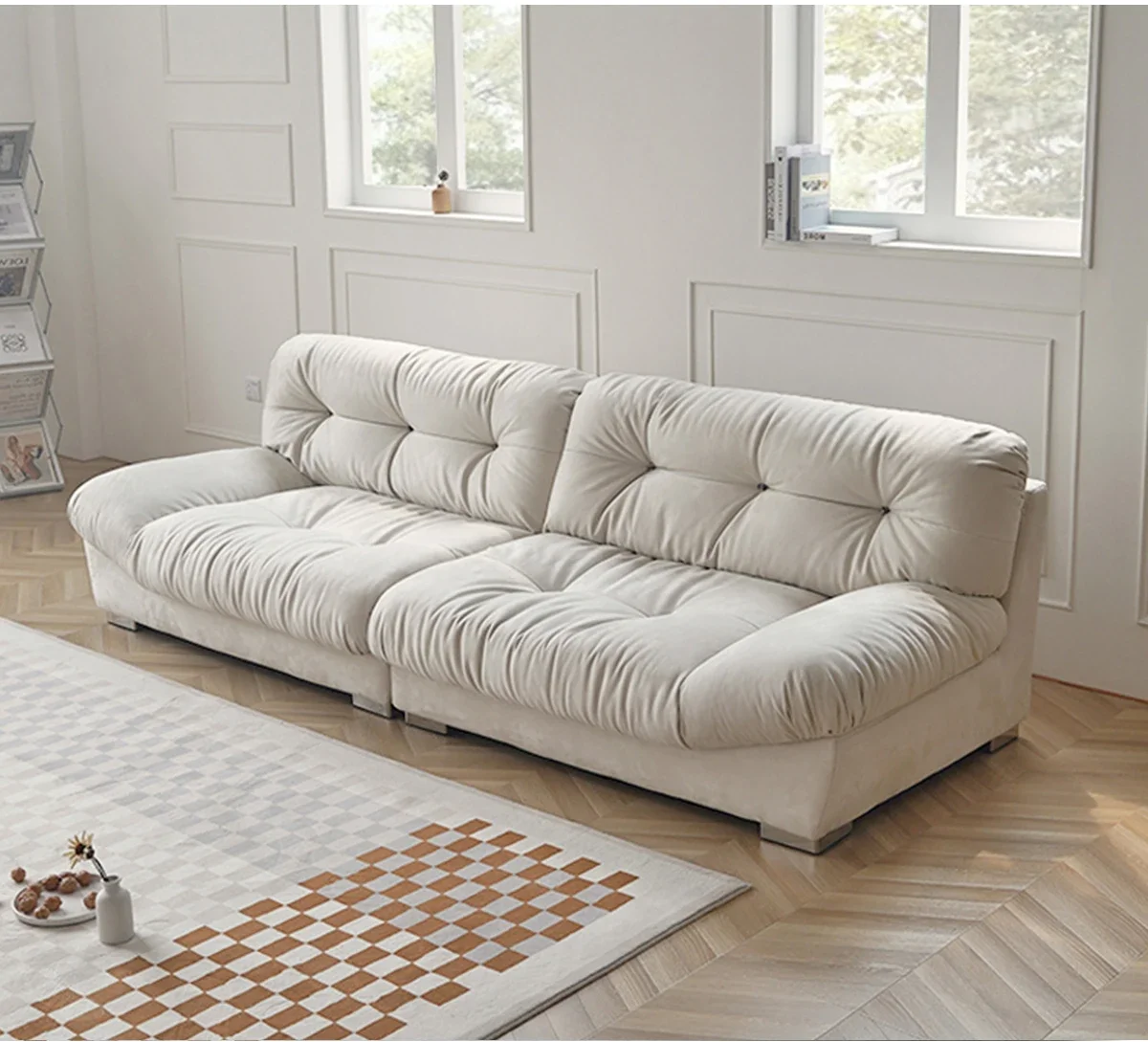 

High-end big-brand Yunduo sofa Italian scrub cloth in-line network celebrity small living room cloth cream sofa