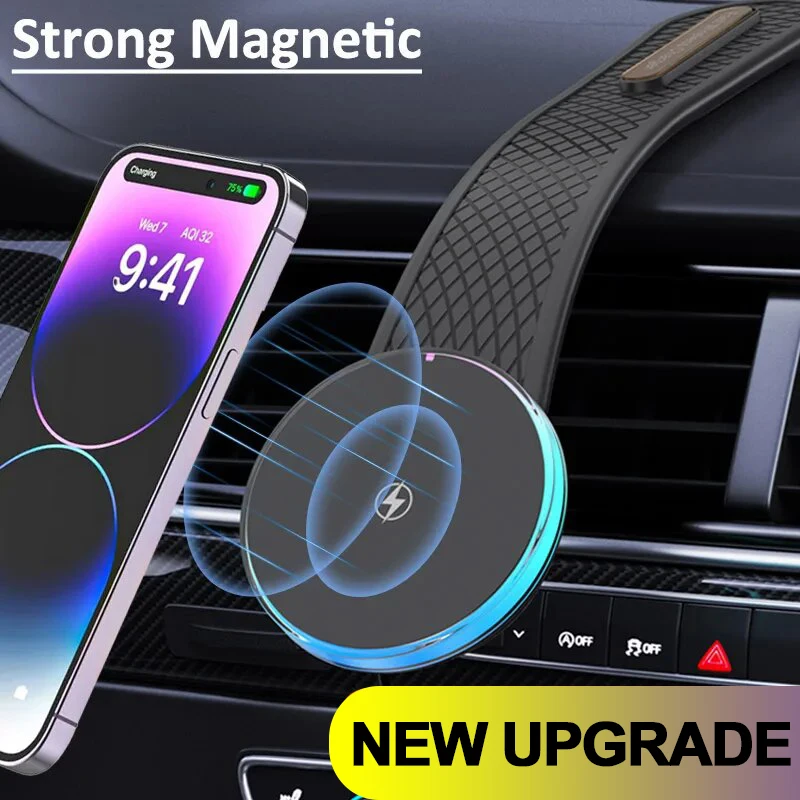 Newest Portable 15W Magnetic Wireless Charger Pad Car Mount for Center Control Screen Dashboard for iPhone 15 14 13 Pro Max Mini