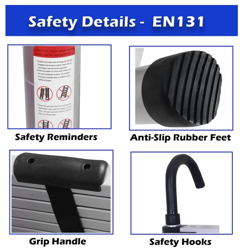 QIMU 20FT 6.2M سلم علوي قابل للطي من الألومنيوم مع خطافين قابلين للفصل، أقصى تحميل 330 رطل للاستخدام المنزلي بنفسك