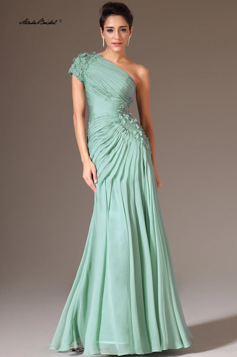 

Шифоновые вечерние платья на одно плечо с коротким рукавом и цветами ручной работы Вечерние платья для выпускного вечера