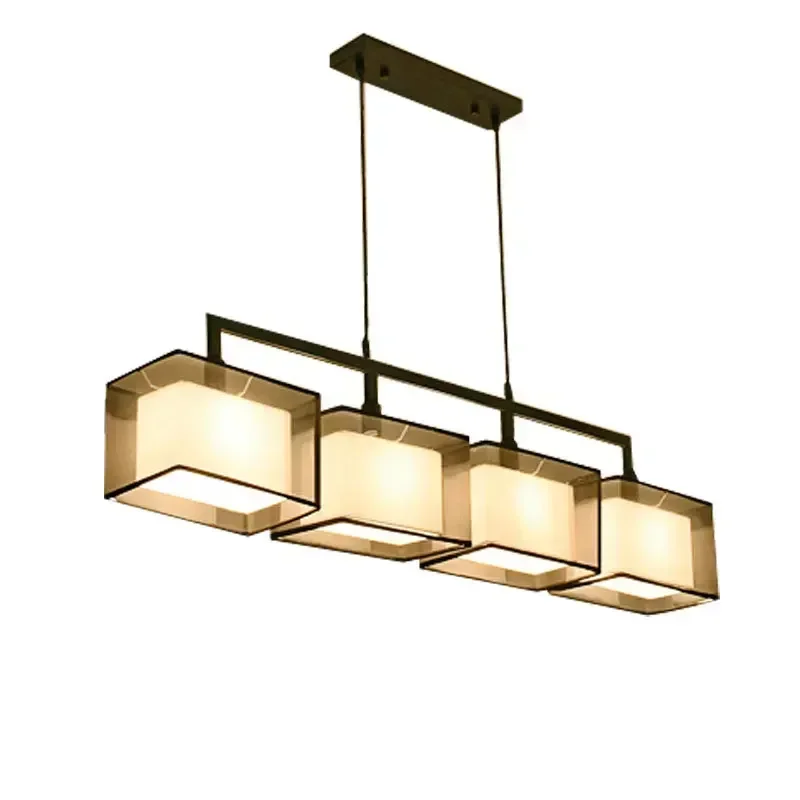 New Chinese Rectangle Chandelier, 3-Head Wooden Pendant Light, Retro Style Hanging Lamp for Dining Room Study Tea Room Bar Table