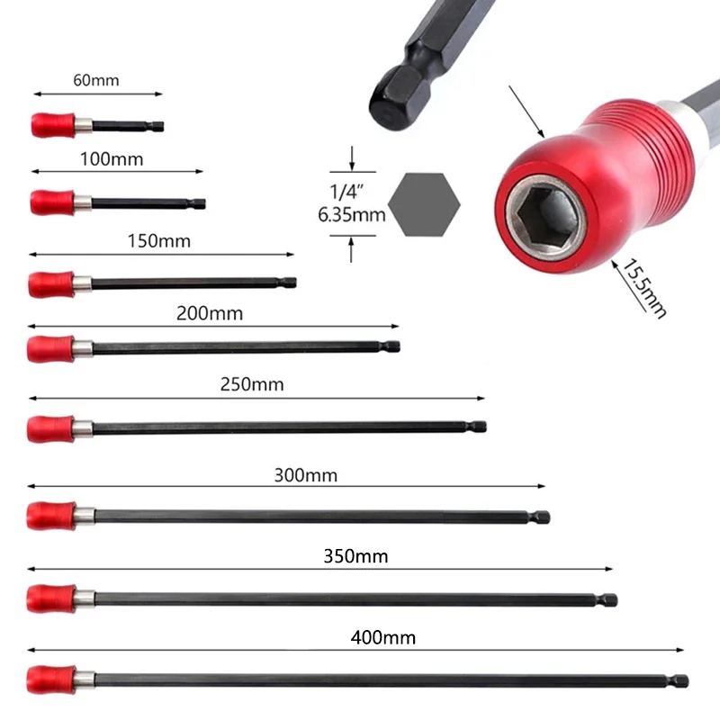 1 шт., 60-400 мм, магнитный держатель для сверл, 1/4 дюйма, шестигранная быстроразъемная отвертка, держатель бит, удлинитель, аксессуары для