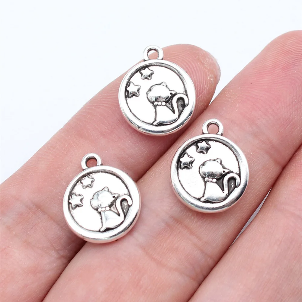 10pcs/lot 15x13mm cat star Charms For Jewelry Making Antique Silver Color 0.59x0.51inch