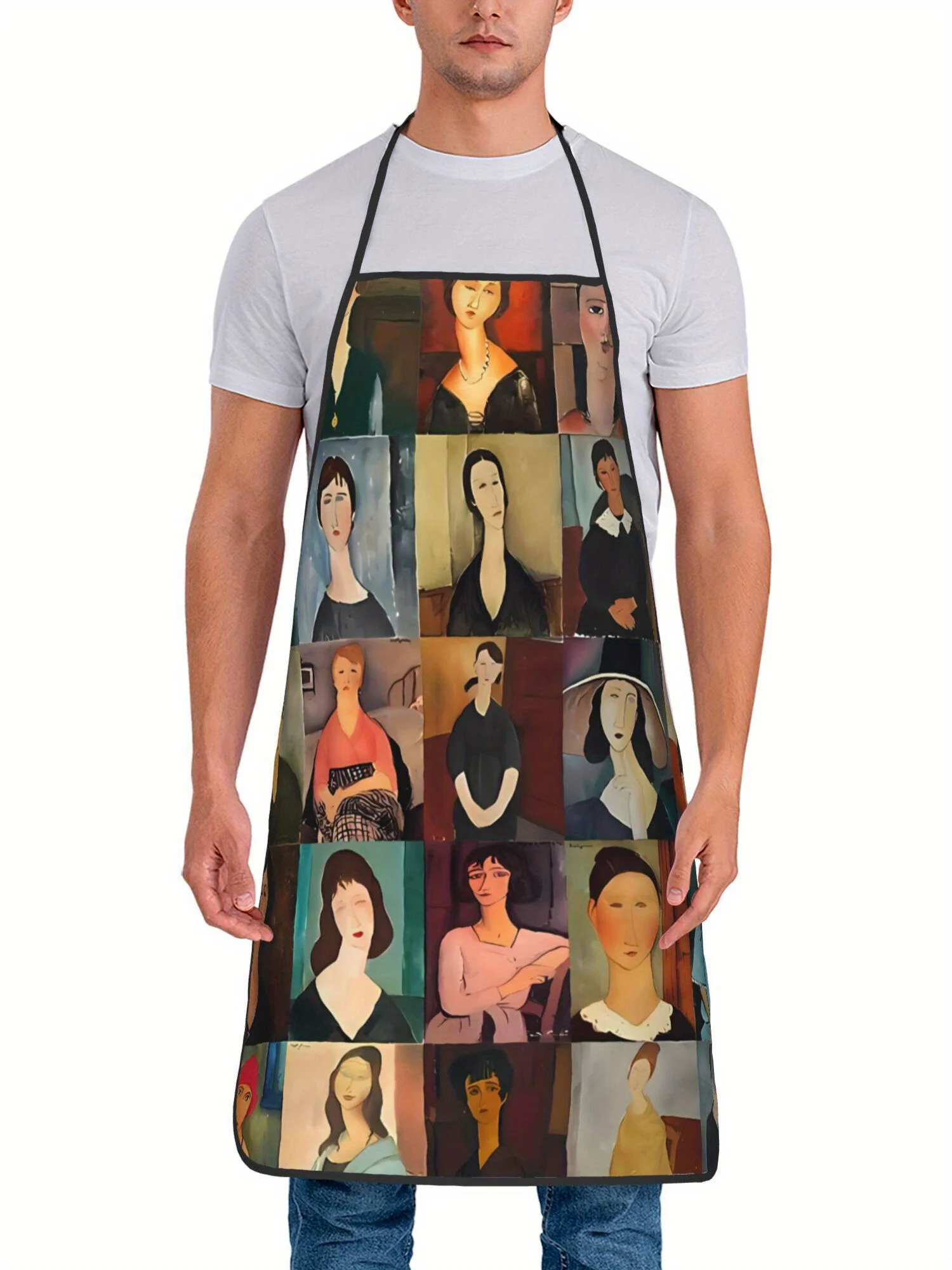 Vintage Art Portrait Collage Kitchen Apron Classic Painting Style Design Linen Cooking Bibs Chef Aprons  Home Decor Gift