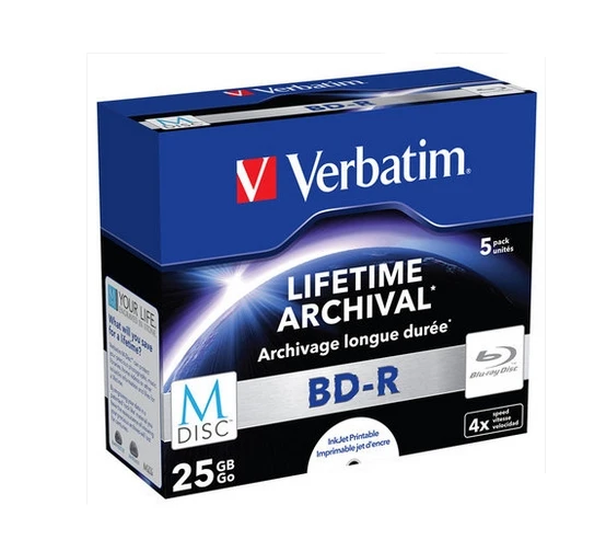 5Pcs Verbatim  MDisc M-Disc Blu Ray BDR Blu-Ray Disc BD-R 25GB Lifetime Archival Injet Printable 4X Archivage Longue Duree