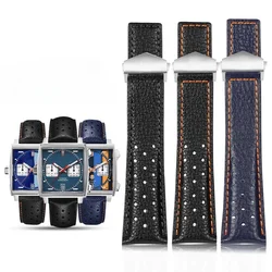 For TAG Heuer Monaco Leather Strap Soft Comfortable Waterproof Male Gulf Oil Joint F1 Series Folding Buckle Leather