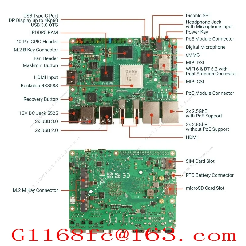 High Quality Professional 5T RK3588 Mini Motherboard with Eight Core CPU and Dual 2.5G Ethernet Ports LPDDR5