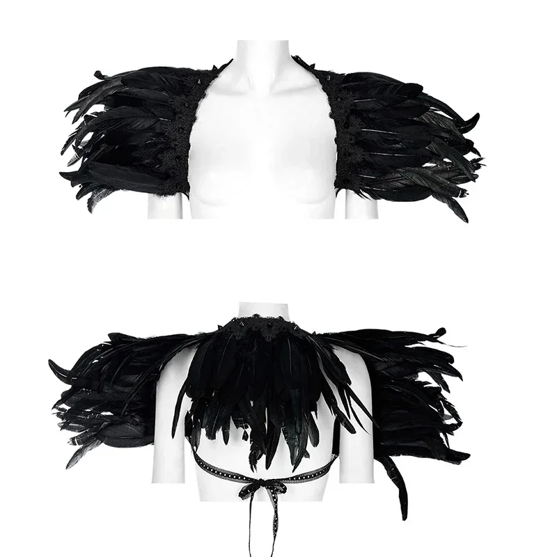 PUNK RAVE Women\'s Gothic Dark Decadent Faux Feather Shoulder Accessory Gloomy and Mysterious Party Club Black Wraps