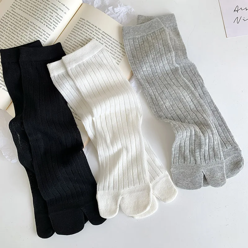 Thin Women's Two-finger Socks Two-toe Hollow Mesh Summer Cotton Sub-toe Socks Solid Color Mid-tube Socks