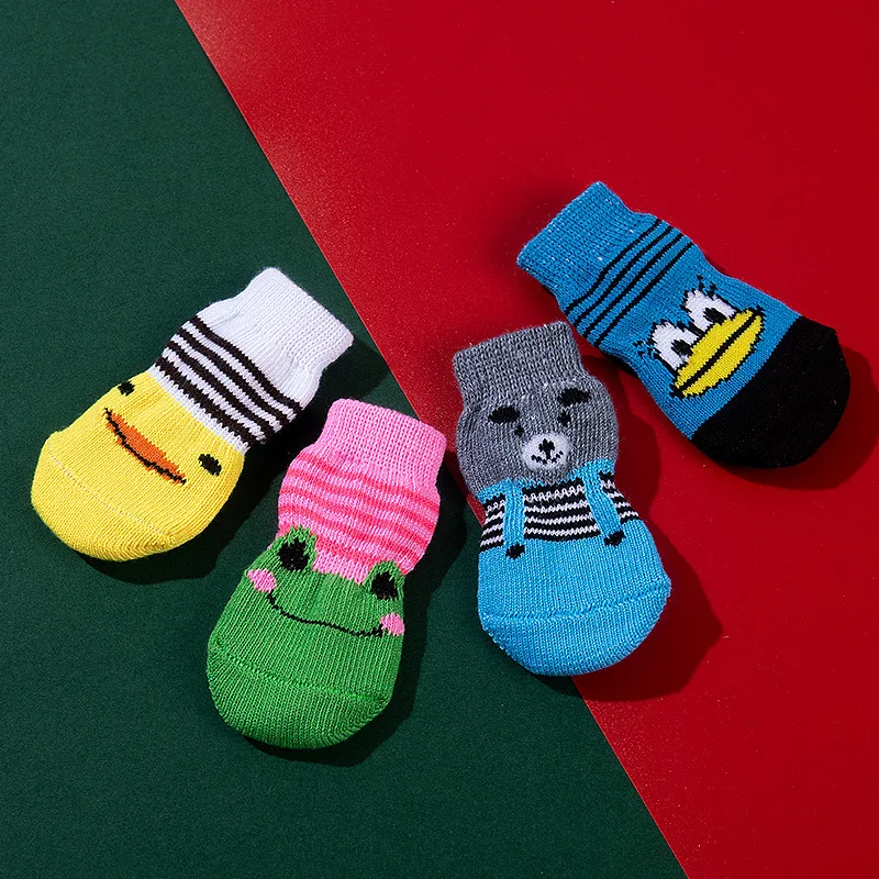 Pet socks, high quality non-slip bottom, puppy socks, dog foot covers, Teddy dog Keji socks, 4 Pack wholesale.