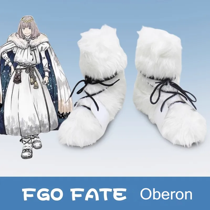 Game FGO FATE Oberon Cosplay Shoes Handmade Synthetic Woolen Boots