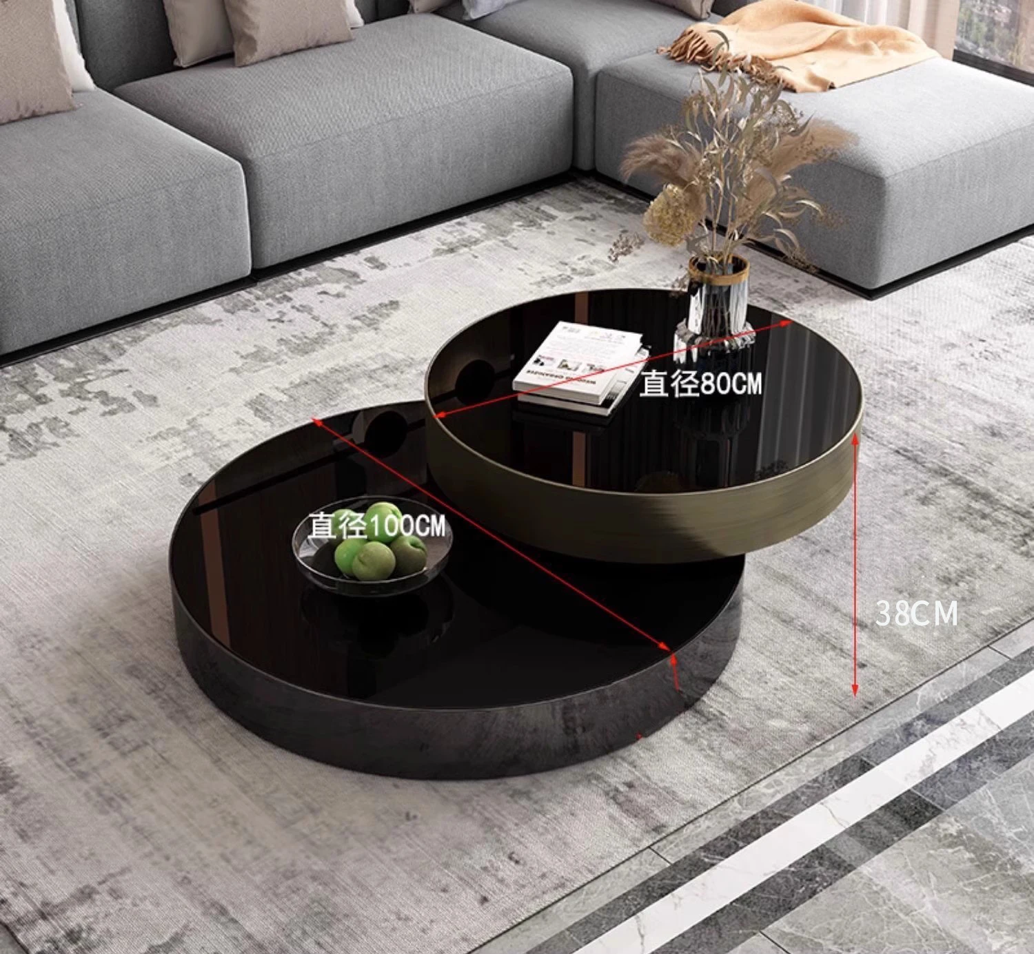 Living room home modern light luxury round rotating coffee table Internet celebrity tempered glass coffee table