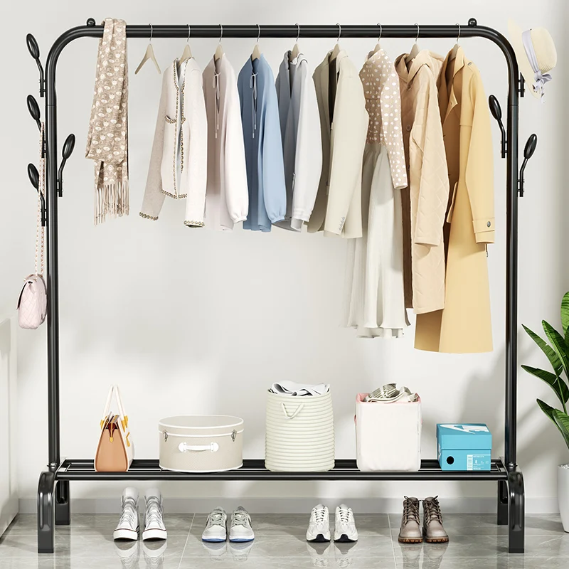 Shelf Multifunctional Clothes Hanger Hooks Indoor Black Hanging Skirt Baby Drying Racks Rail Storage Perchero Home Furniture