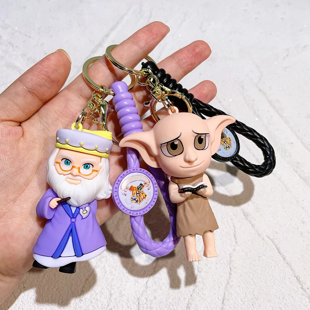 Harries Movie&TV Hot 3D PVC Keychain Potters Toy Dobby Hermione Malfoy Ron Weasley Snape Action Figure Party Key For Gifts