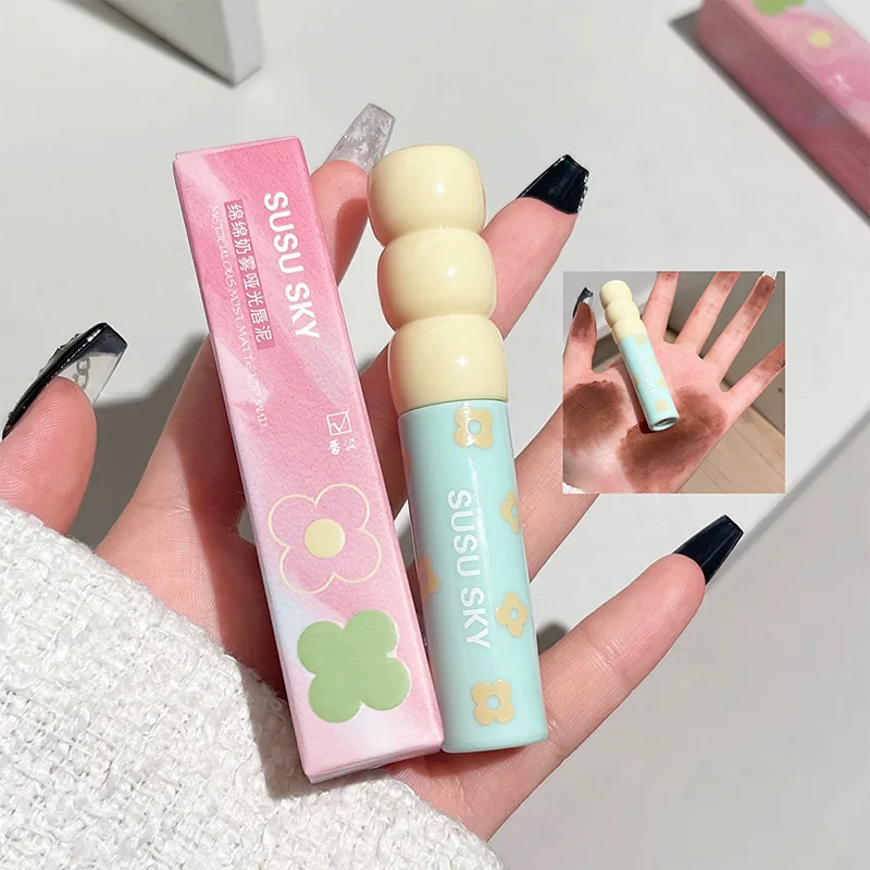 1/5Pcs Candied Fruit Lip Mud Milk Mist Velvet Matte Lip Gloss Long Lasting Not Easy To Stick Cup LipGlaze Almond Brown Pink