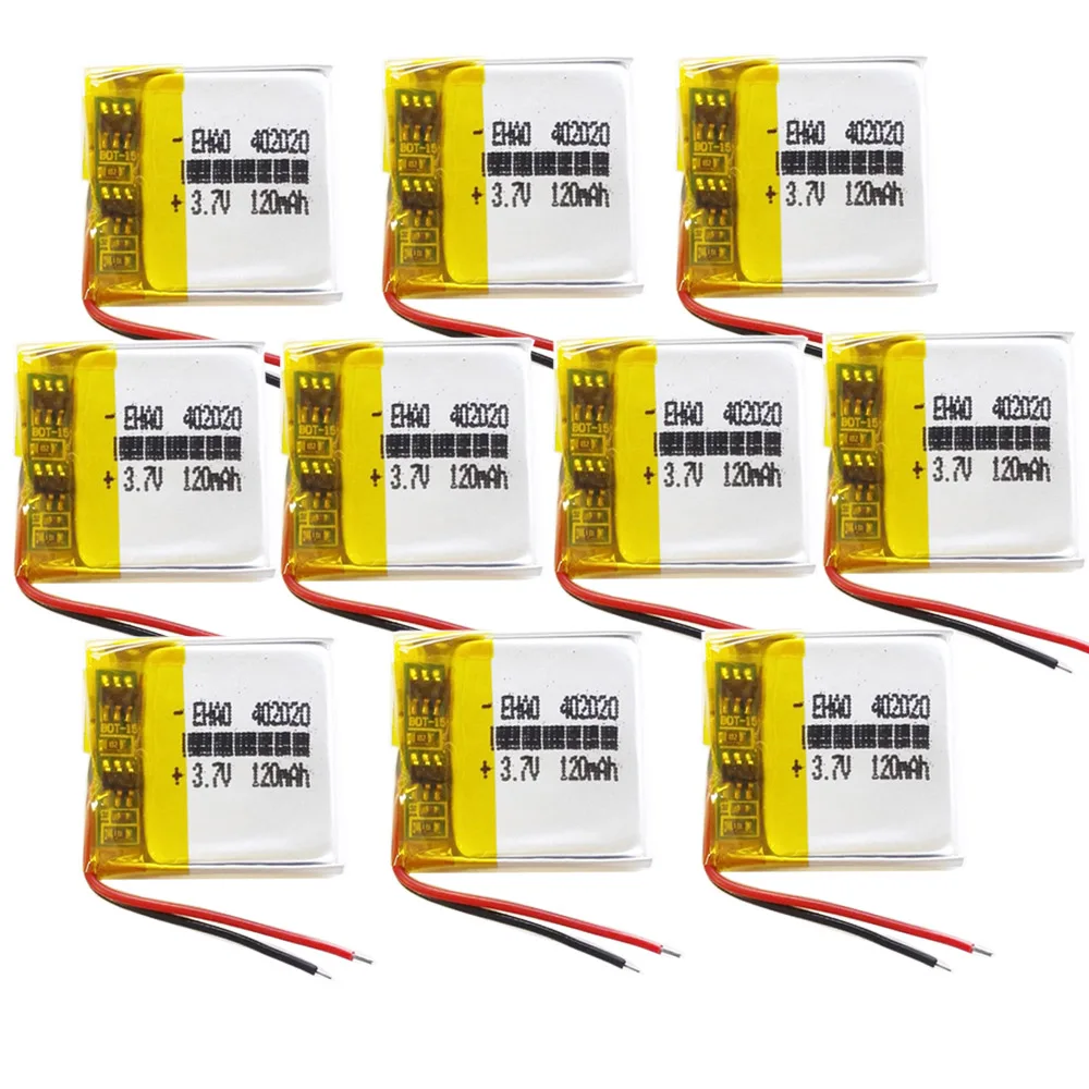 10 x 3.7V 120mAh Lithium Polymer LiPo Rechargeable Battery 402020 For Mp3 GPS Bluetooth Headphone Recorder Speaker Smart Watch