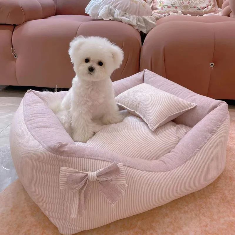 Cotton and linen kennel dog bed removable and washable pet Maltese Xi Shi four seasons cat nest ins customization