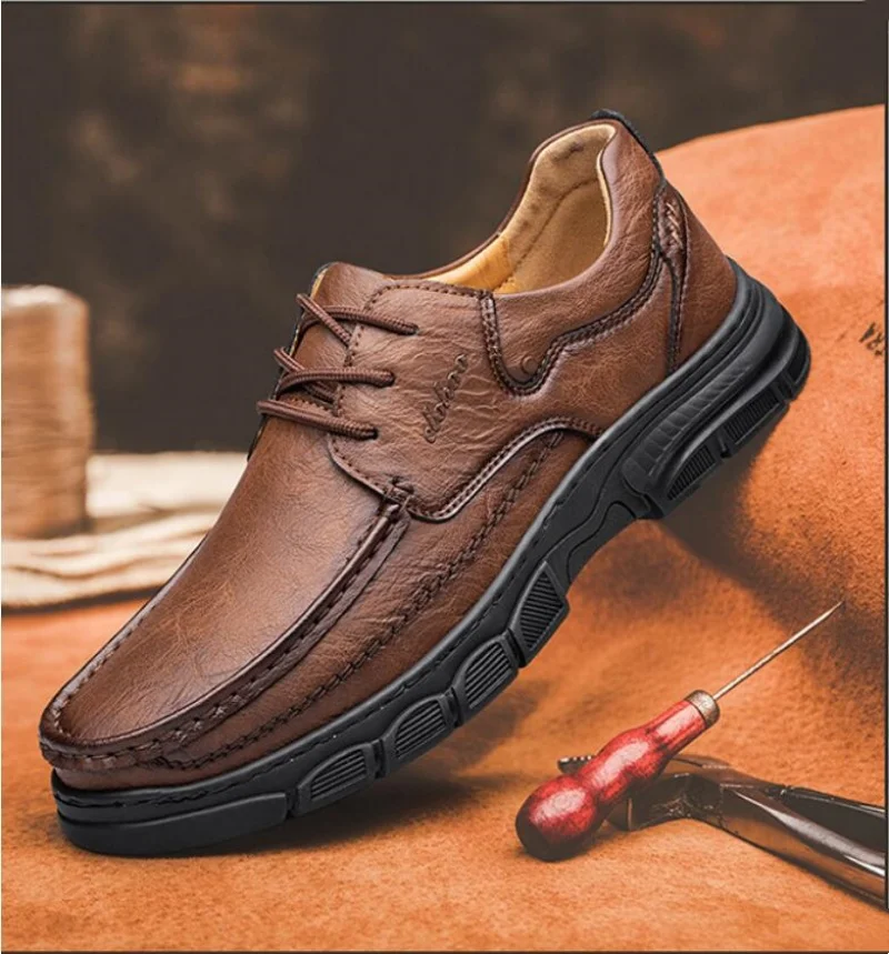 

Men's Handmade Thick Rubber Bottom Breathable Casual Leather Shoes Classic Sewn Loafers Comfortable Leisure Footwear