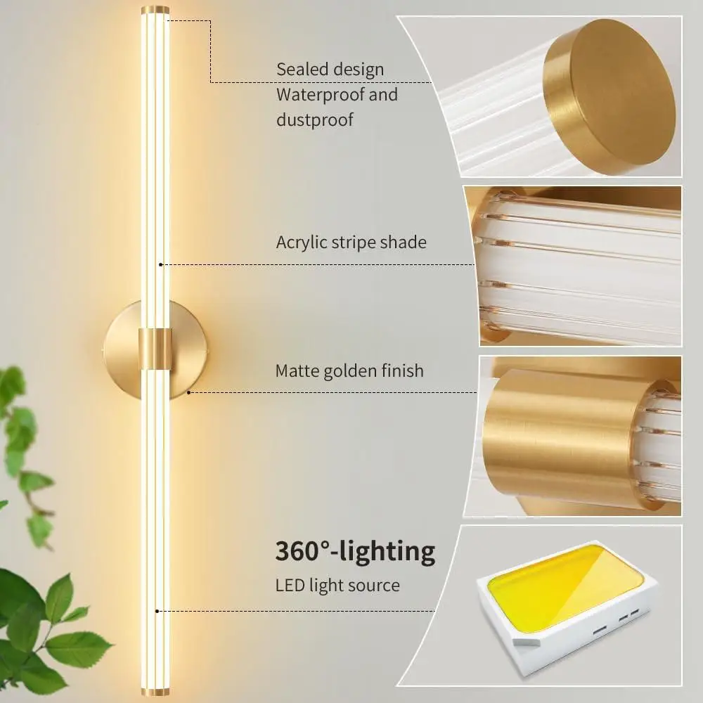 Dimmbare LED-Badezimmer-Waschtischleuchte 360° °   Vollständig beleuchtete moderne Wandleuchte, energieeffiziente Acryl-Befestigung, Spiegel und Make-up