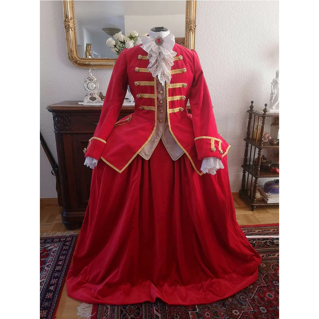 زي تنكري أحمر أوتلاندر مصنوع حسب الطلب لعام 1770 زي عادة ركوب الخيل بدلة جورجية تاريخية زي موحد للمرتفعات