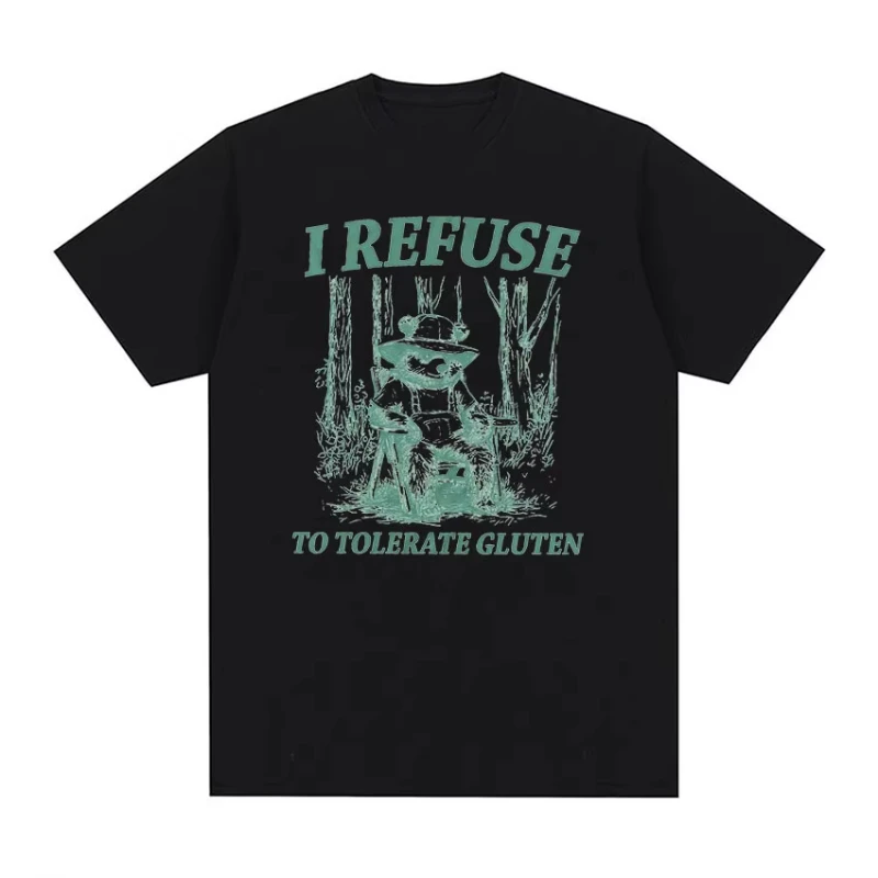 Funny I Refuse To Tolerate Gluten Meme Panda T Shirt Men Women Retro Aesthetic Fashion T-shirts Casual Cotton Oversized T-Shirt