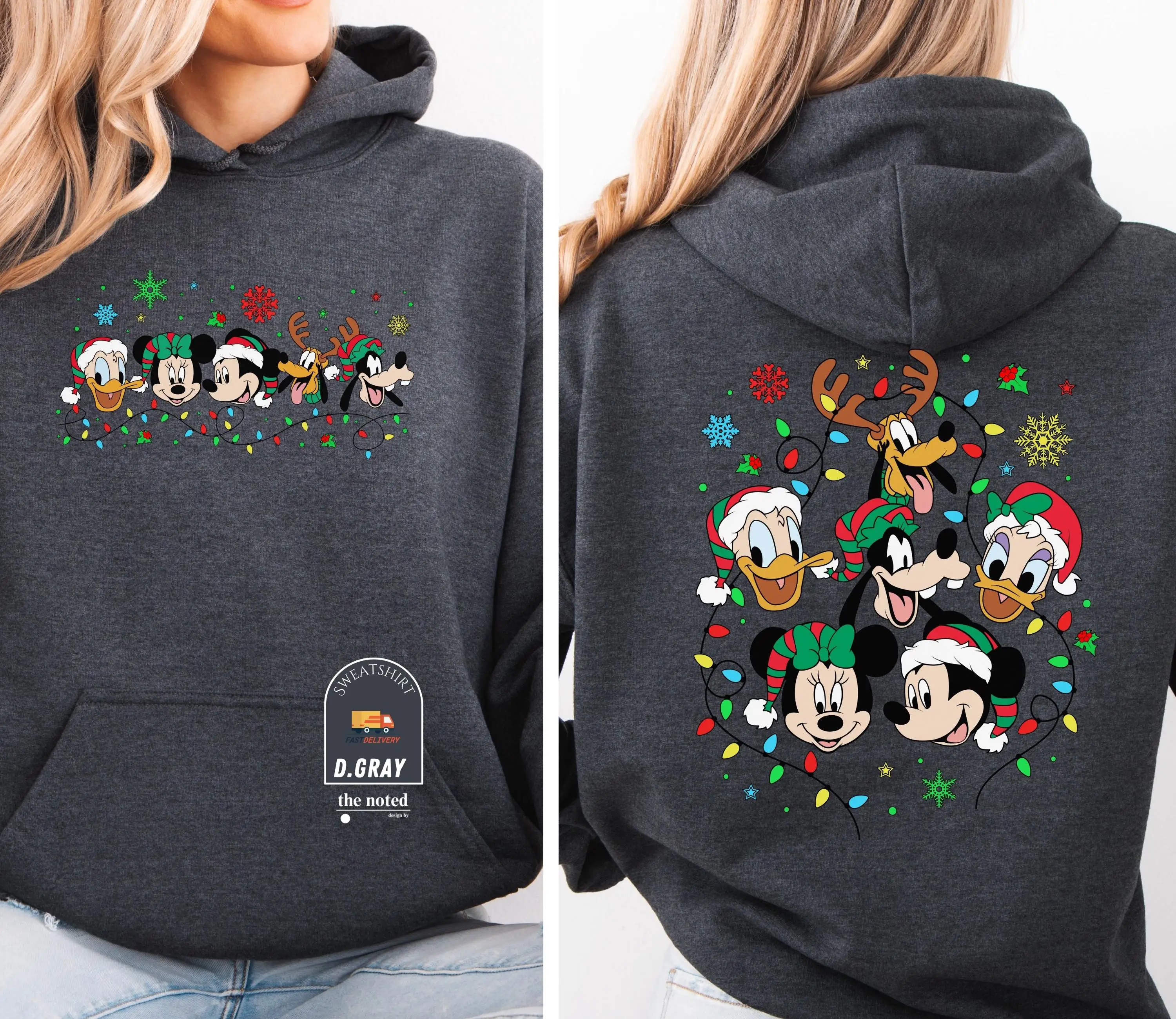 Dubbelzijdig Disney kerstsweatshirt Mickey Minnie Donald Goofy Holiday Crewneck familie bijpassende kersttrui