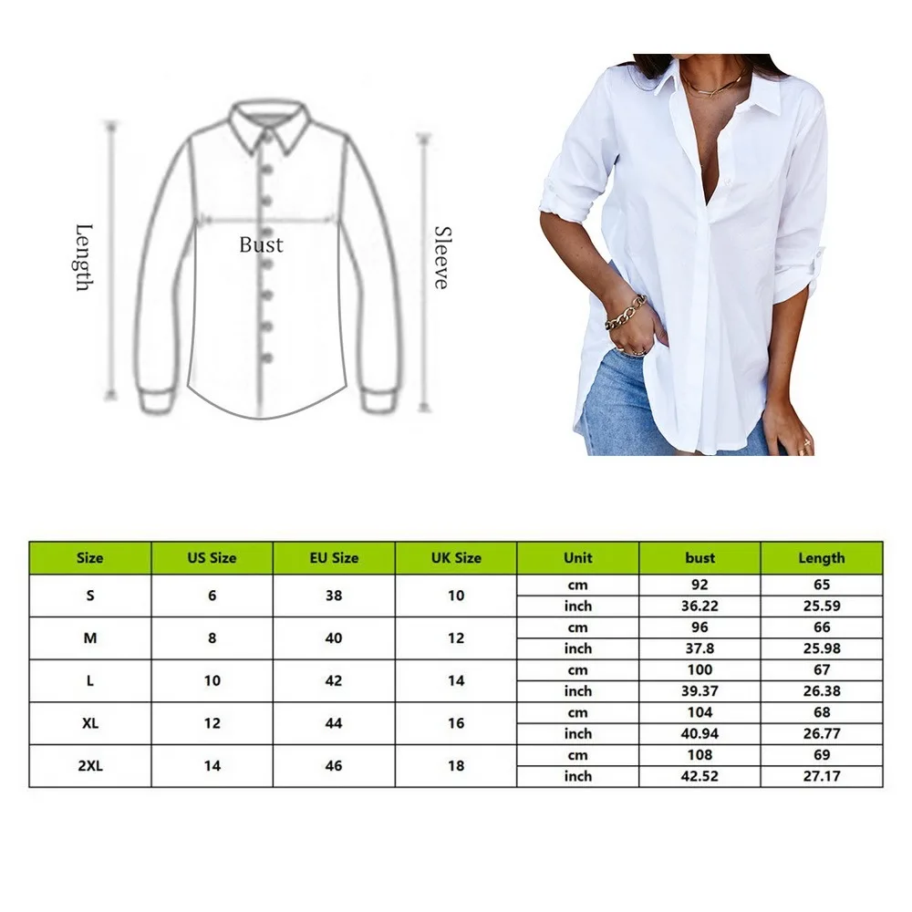 Chemise à manches longues et col en V pour femmes, haut décontracté, blanc, bouton, grande taille, simple, été, mode, 03/Street Wear, 2023