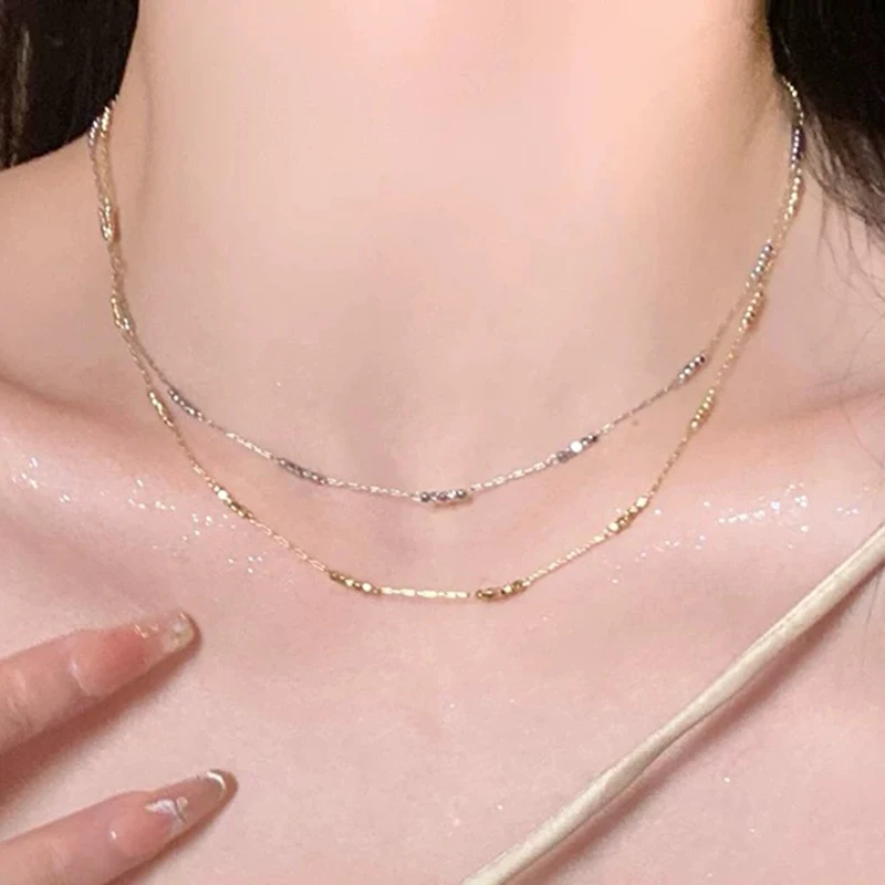

New S925 Silver Pure Handmade Simple Square Beads Choker O-Chain Korean Necklace Chic Golden Plated Fashion Charm Fine Jewelry