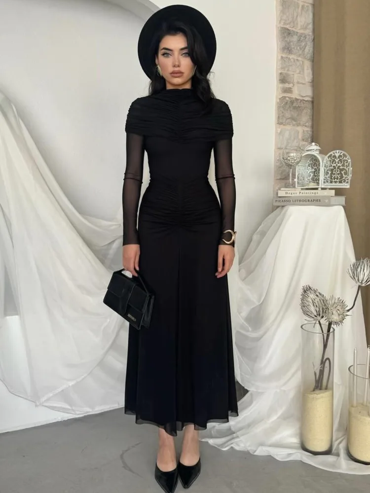 Xiaotang elegante manga longa malha retalhos vestido apertado feminino dupla camada bodycon festa clube vestido de noite inverno novos vestidos