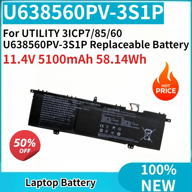 

High Capacity New Laptop Battery 11.4V 5100mAh 58.14Wh for UTILITY 3ICP7/85/60 U638560PV-3S1P Replaceable Battery