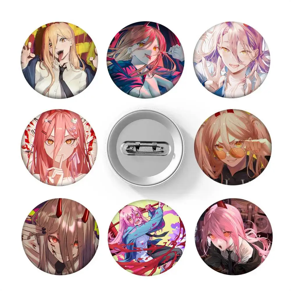 Anime Chainsaw Man Power Round Badge Creative Brooch Clothing Backpack Accessories Lapel Pin