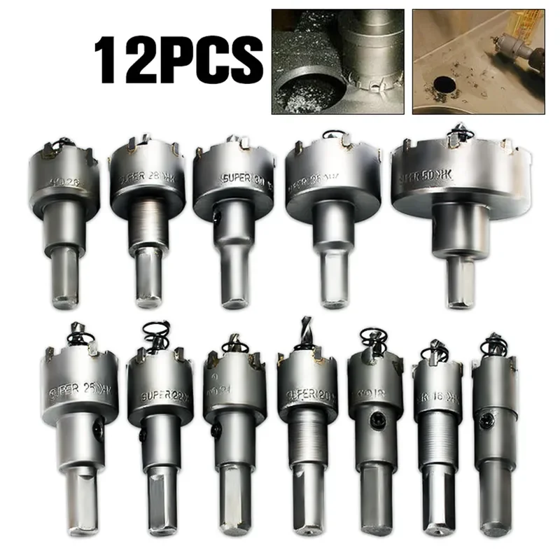 for 12PC Stainless Steel HSS Carbide Hole Opener Reamer Metal Thick Iron Plate Aluminum Alloy Drill Bit Set