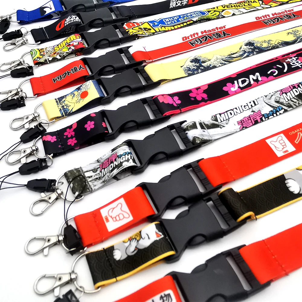 Anfängliche d jdm Stil Renn Lanyard Glück Katze Schlüssel mobile ID-Karte Hänge gurt Umrüstung Hals Lan yards für Schlüssel Löffel Mitternacht